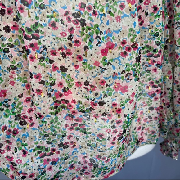 Boden High Neck Long sleeve flounce blouse V-yoke Ivory Gardenia Petal Size 10 - Picture 10 of 10